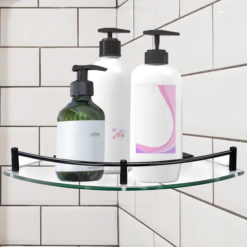 Miniatura 4 de Organizador de ducha esquinero para baño, estantes de baño de vidrio templado de 9.5 pulgadas montados en la pared, organizador de ducha 2-Tier