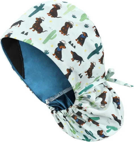 Miniatura 37 de QBA Gorra de trabajo ajustable con botón, gorro forrado de satén, gorro de trabajo de algodón, banda elástica para atar en la espalda, unisex Pt
