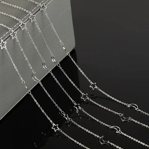 Miniatura 4 de Cadenas chapadas en plata de 33 pies, cadena de latón de estrella y luna, cadenas a granel con anillos de salto, cierres de langosta para hacer