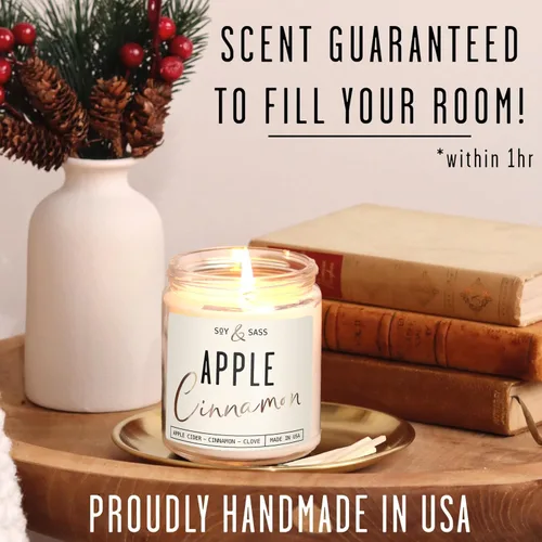 Miniatura 5 de Velas de Manzana y Canela, Vela de Manzana y Canela - 'Apple Cinnamon' Infundida con Aceites Esenciales I Velas de Soja Aromáticas Fuertes