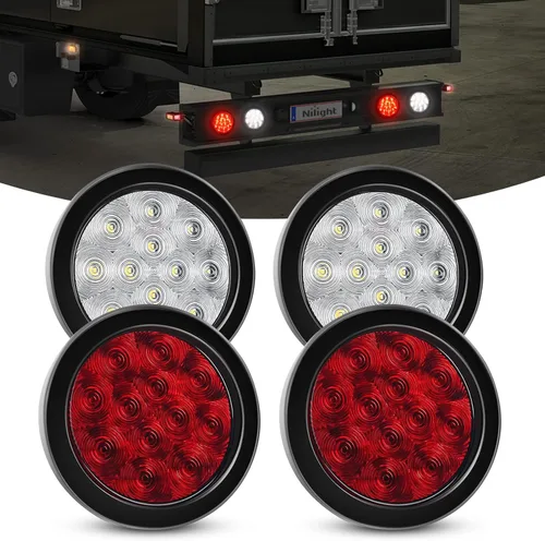 Miniatura 20 de Nilight Luz de faro trasero, redonda, 4 pulgadas, 2 piezas, 24 luces LED rojas, parada, freno, giro, ojales de montaje empotrado, impermeabilidad