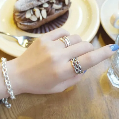 Miniatura 2 de CANDYFANCY Anillo de nudo celta de plata de ley 925 abierto para el dedo medio nudillo para mujer, tamaño ajustable 4-7