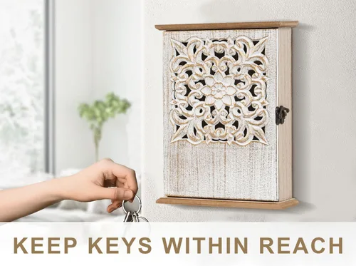 Miniatura 7 de Soporte para llaves de pared con caja de llaves y gabinete de llaves, ganchos de pared de madera para colgar en la pared, estante rústico