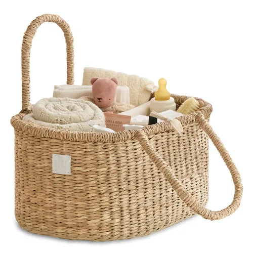 BEBE BASK Organizador Premium de Pañales para Bebé - Cesta de Hierba Marina Hecha por Artesanos con Divisor de Algodón - Cesta Organizadora de