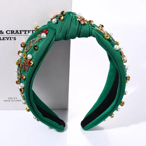Miniatura 3 de boderier Diademas de Navidad para Mujeres Diadema de Árbol de Navidad con Cuentas Diadema Ancha Anudada de Cristal Accesorios para el Cabello