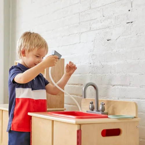 Miniatura 12 de ECR4Kids Fregadero de Cocina de Juguete, Juego de Madera, Natural
