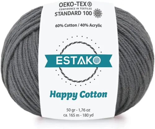 Miniatura 19 de Estako Happy Cotton, 1,76 oz (50 g) / 180 yardas (165 m) de lana 60 % algodón y 40 % acrílico, suave, fina/deportiva (2) para crochet y tejer