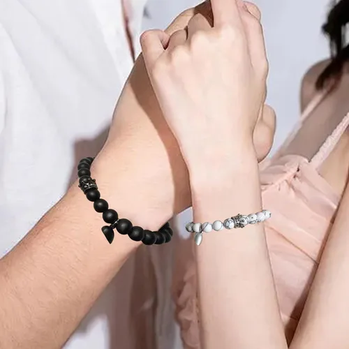 Miniatura 3 de WVT Pulseras a juego para parejas, regalos de relación a larga distancia para mujeres y hombres, juego de pulseras para él y para ella para novio
