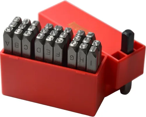 Miniatura 37 de Juego de 27 sellos de acero resistente con letras mayúsculas de 3/64" 1mm, kit de punzones de alfabeto para estampado a mano de caracteres, código