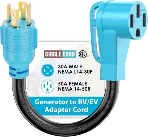 Miniatura 7 de CircleCord Cable adaptador NEMA L5-30P a L14-30R, adaptador de interruptor de transferencia de generador de 4 a 3 puntas, bloqueo giratorio