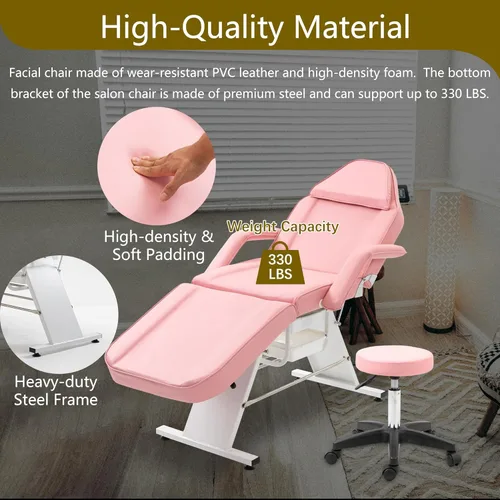 Miniatura 7 de Silla de tatuaje con taburete hidráulico, multiusos profesional de cuero de salón esteticista, mesas de masaje ajustables actualizadas para camas
