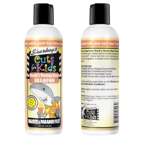 Miniatura 2 de Champú y acondicionador para niños con aroma a vainilla de Sharkey con clip de mochila de felpa Baby Shark o clip para lonchera – sin sulfatos y sin