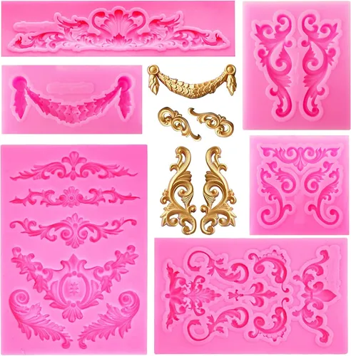 Moldes de silicona estilo barroco, moldes de encaje de volutas y encaje para fondant, molde de flor en relieve vintage, molde de filigrana 3D de