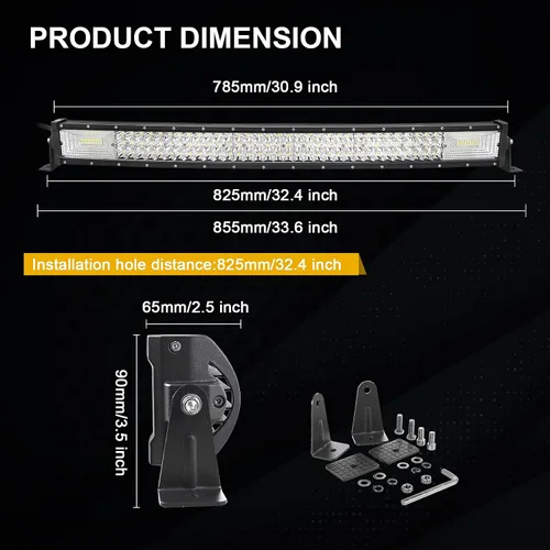 Miniatura 3 de RIGIDON Barra de luz LED curvada de 32 pulgadas y 405 W, barra de luz antiniebla de triple fila para conducción en todo terreno, luz de trabajo LED