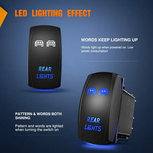 Miniatura 4 de Nilight NI-RS05 Interruptor basculante de barra de luz LED de 5 pines con láser, luces traseras, 20 A/12 V, 10 A/24 V, juego de cables de puente, 2