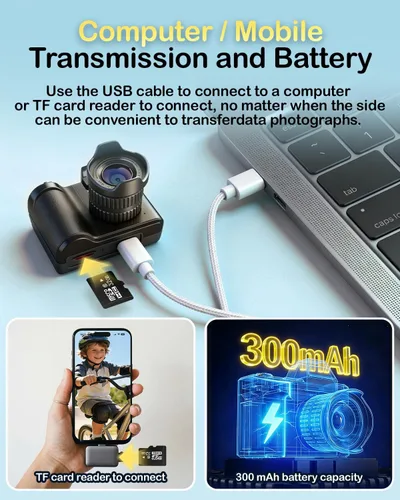 Miniatura 5 de Mini cámara digital, cámara portátil 1080P para fotografía con tarjeta SD de 8 GB, cadena de clip para tarjeta de llave para adolescentes