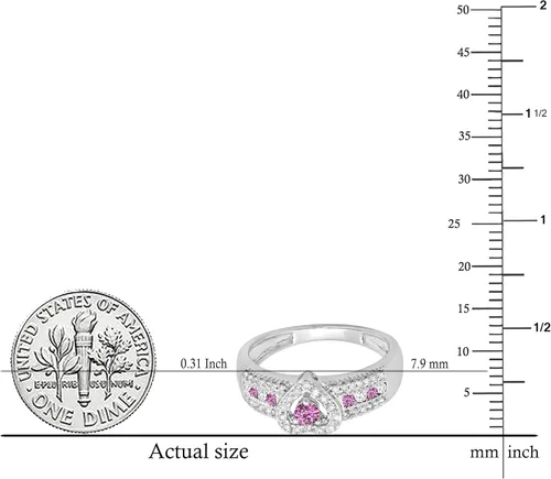 Miniatura 5 de Dazzlingrock Collection Anillo de compromiso de oro blanco con zafiro rosa redondo de 10 quilates para mujer, con forma de corazón, oro blanco