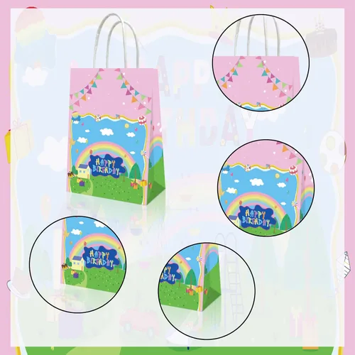 Miniatura 5 de YOOUUQIAN 20 piezas de decoraciones de cumpleaños de cerdos de dibujos animados, bolsas de regalo de fiesta de cumpleaños rosa anime para niños