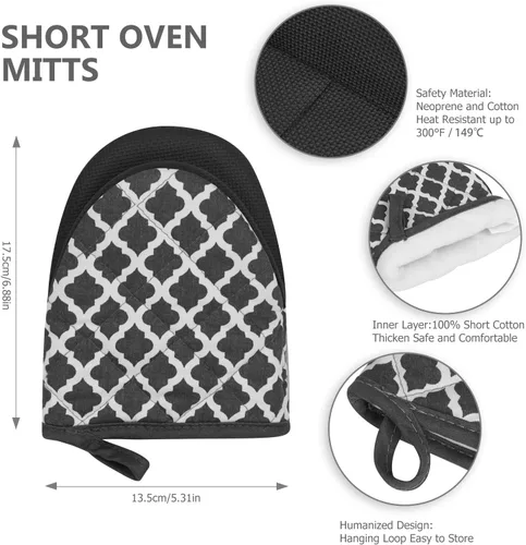 Miniatura 3 de 1 par de guantes cortos para horno, guantes de silicona para horno de cocina, resistentes al calor, 500 ℉, mini guantes para horno con superficies