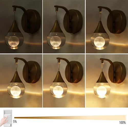 Miniatura 5 de Aplique de pared de luna para interiores, lámpara de pared de cristal, moderna, regulable, luz LED de pared para dormitorio, baño, sala de estar