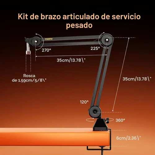 Miniatura 8 de MAONO PD200W Micrófono inalámbrico híbrido para podcast para PC, kit de micrófono dinámico XLR USB con brazo Boom, software, cancelación de ruido