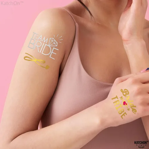 Miniatura 6 de KatchOn Tatuajes metálicos de la tribu de la novia, 34 piezas, tatuajes de novia dorados para despedidas de soltera y decoraciones de despedida