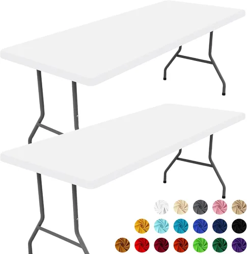 Miniatura 24 de Moosfor Paquete de 2 manteles rectangulares de elastano de 4 pies, elásticos y ajustables para pícnic, cubierta de mesa de patio elástica y lavable