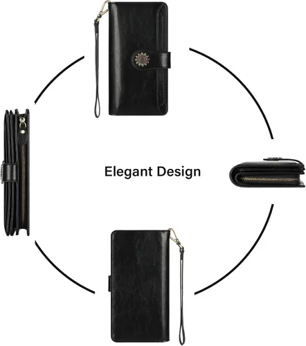 Miniatura 6 de Lavemi Carteras de cuero genuino de gran capacidad con bloqueo RFID para mujer, tarjetero con correa para la muñeca