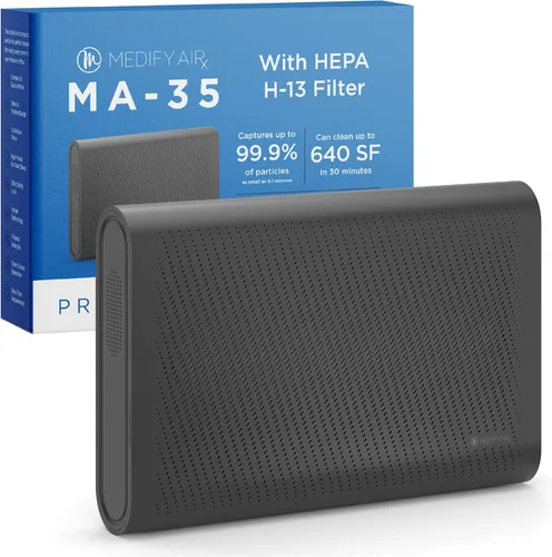 Medify Purificador de aire MA-35 con filtro HEPA H13, un grado más alto de HEPA, montado en la pared, 99.9% de eliminación en un diseño moderno