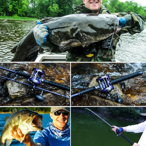 Miniatura 9 de Sougayilang Combo de carrete de caña de pescar de arrastre – Caña de pesca resistente en la costa/bagre con carrete de tamaño 4000, combo de agua