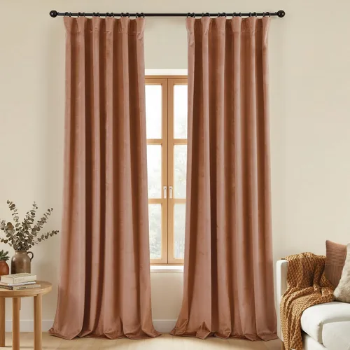 Miniatura 23 de Cortinas de terciopelo con trabilla trasera de 52 x 63 pulgadas de color naranja quemado de KOUFALL