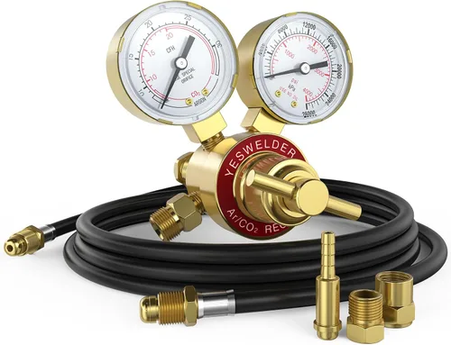 YESWELDER Regulador de CO2 de argón con manguera de 8.2 pies 0-4000 PSI Medidores Regulador de soldadura de gas para MIG y TIG, conexión de entrada