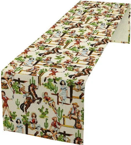 Miniatura 9 de Camino de mesa de lino de algodón, cuchillo de cocina occidental, tenedor, colección de mesa rectangular, desierto salvaje oeste americano