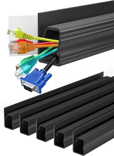 Organizador de cables para debajo del escritorio, canal en J, paquete de 6 organizadores de cables adhesivos | 6-pack adhesive J channel organizes