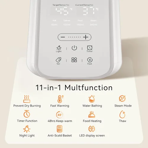 Miniatura 2 de Calentador de biberones para leche materna con temporizador y luz nocturna, calentador de leche 11 en 1 para biberones, mantiene el calor 48 horas