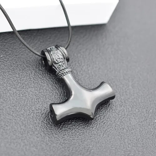 Miniatura 10 de Collar de urna de talismán de martillo de Thor vikingo nórdico para cenizas, acero inoxidable para hombre, joyería de cremación vintage, amuleto