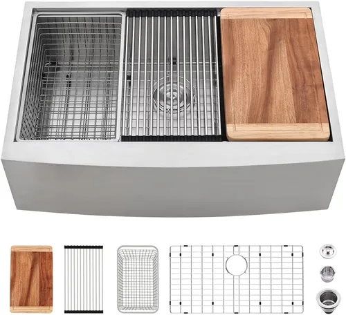 Miniatura 13 de Fregadero de cocina negro de 84 cm para casa de campo con estación de trabajo-VASOYO 33x22 Fregadero de cocina negro de acero inoxidable para casa