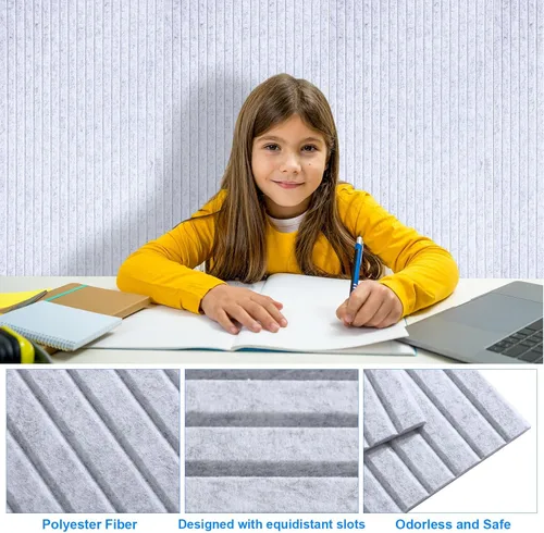 Miniatura 3 de Paquete de 10 paneles acústicos de pared de 47 x 24 pulgadas, grandes paneles autoadhesivos de absorción de sonido para el hogar, dormitorio, sala