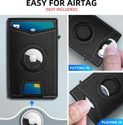 Miniatura 4 de miyozi Airtag - Cartera para hombre con clip para dinero, 9 tarjetas, con ventana de identificación, bloqueo RFID, funda de metal, cierre magnético