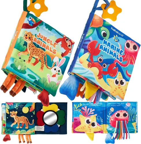Miniatura 11 de hahaland Juguetes para bebés de 0 a 6 meses, libros arrugados para bebés, paquete de 2, tela suave, sensación al tacto, libro para bebés de 6 a 12