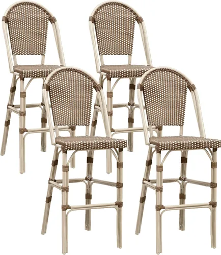 Miniatura 11 de PURPLE LEAF - Juego de 2 taburetes de bar franceses con acabado de bambú impreso, taburetes de bar de ratán para patio con respaldo, sillas de bar