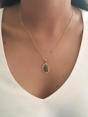 Miniatura 7 de LESLIE BOULES Virgen de Guadalupe - Collar con medalla de 175 pulgadas de largo cadena chapada en oro Metal