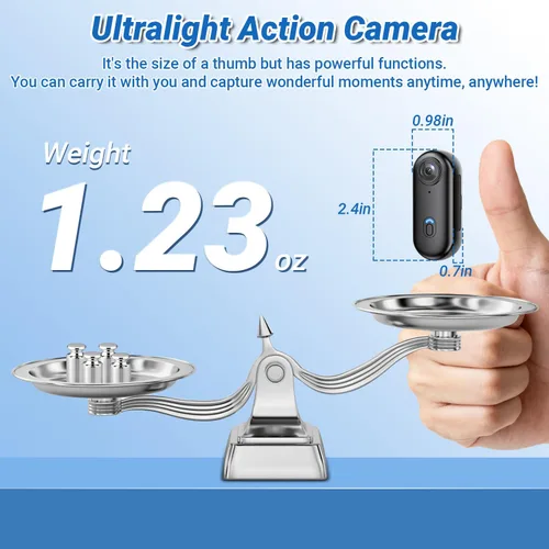 Miniatura 5 de Cámara de acción 4K, cámara corporal portátil con 64 GB, grabación manos libres WiFi POV cámara con funda impermeable, clip trasero, tamaño pulgar