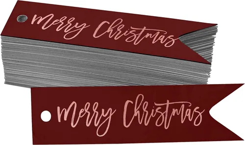 Miniatura 59 de Etiquetas de papel colgantes con texto en inglés "Merry Christmas", 50 unidades Blanco