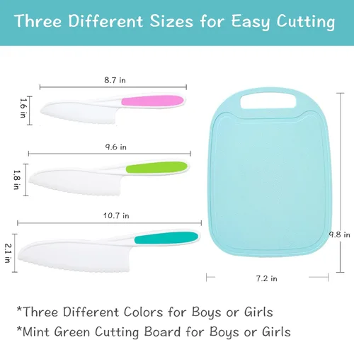 Miniatura 4 de Juego de cuchillos para niños para cocinar de verdad, juego de 4 piezas de cuchillos para niños pequeños, cuchillo de cocina de nailon