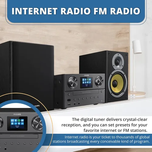 Miniatura 8 de Sistema estéreo Bluetooth y WiFi Philips para el hogar con reproductor de CD, Spotify, radio por Internet, radio FM, reproducción de MP3, agudos