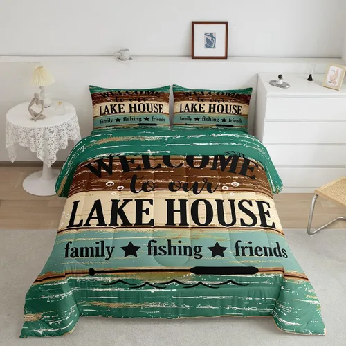 Miniatura 38 de Erosebridal Juego de edredón de barco muelle, juego de ropa de cama con diseño de paleta de lago, tamaño individual para niños, adolescentes