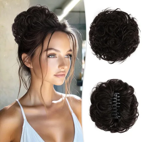 Miniatura 27 de RUWISS Pinza de Garra Moño Desordenado Postizo de Cabello Humano Real Moños Ondulados Rizados Chignon Extensiones de Moño Peinado Recogido