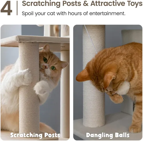 Miniatura 7 de MWPO Árbol grande y moderno para gatos, torre de madera de 70.1 pulgadas para gatos de interior, condominio alto para gatos de varios niveles con 2