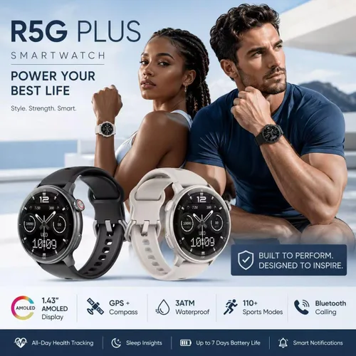Miniatura 2 de Reloj inteligente R5G Plus con GPS, llamadas Bluetooth, diseño impermeable, caras personalizadas, más de 110 modos deportivos, seguimiento diario